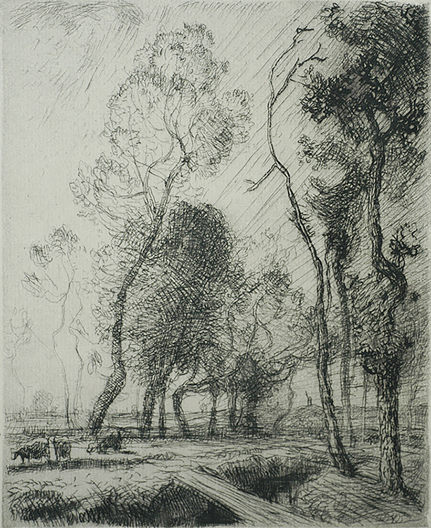 The Sun setting from Behind the Trees (Coucher de Soleil derrière les Arbes) - AUGUSTE LEPERE - etching