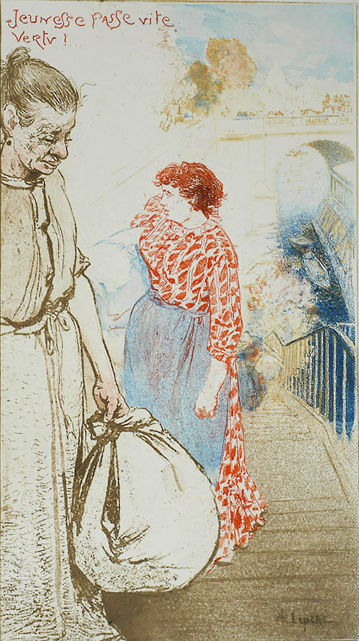Blanchisseuses (Jeunesse passe vite vertu!) Laundresses (How quickly Youth Fades!) - AUGUSTE LEPERE - soft ground etching with aquatint printed in colors