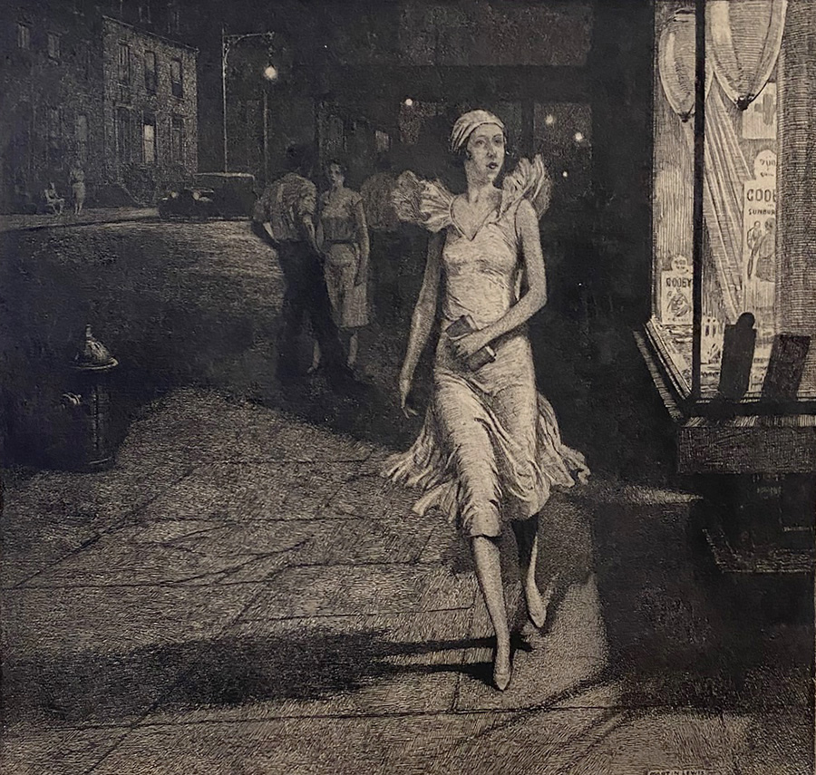 Night in New York - MARTIN LEWIS - etching
