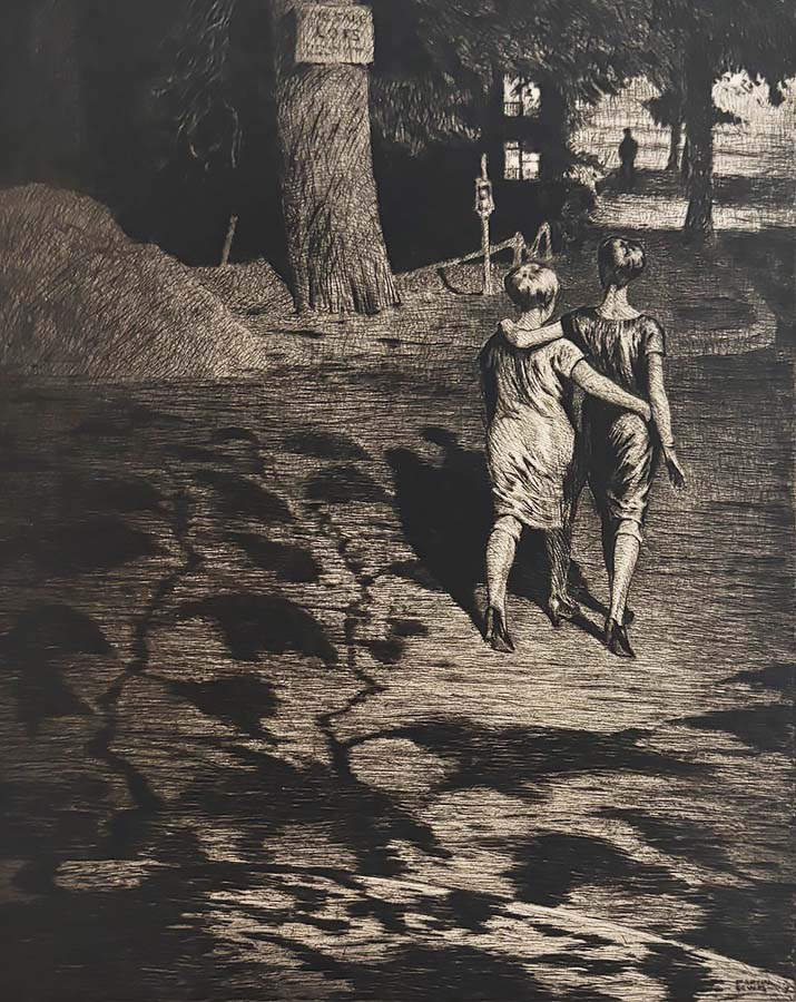 Suburban Evening - MARTIN LEWIS - drypoint