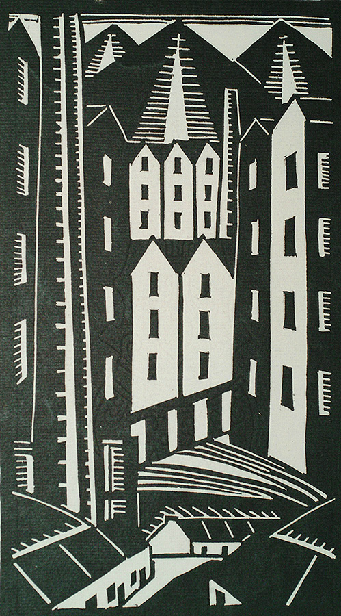 Modernist City Scene - ALEX LALLEMAND - linocut (or woodcut)