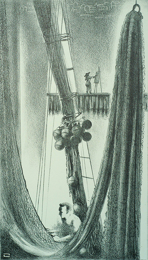 Mending Nets (Provincetown) - LOUIS LOZOWICK - lithograph