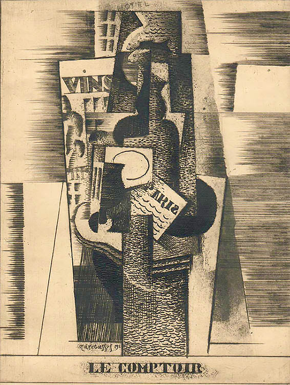 The Counter (Le Comptoir) - LOUIS MARCOUSSIS - etching, aquatint and drypoint