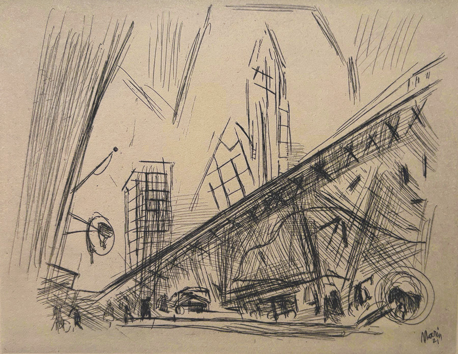 Downtown, The El - JOHN MARIN - etching printed with plate tone