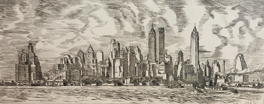 N.Y. Skyline - REGINALD MARSH - etching and engraving