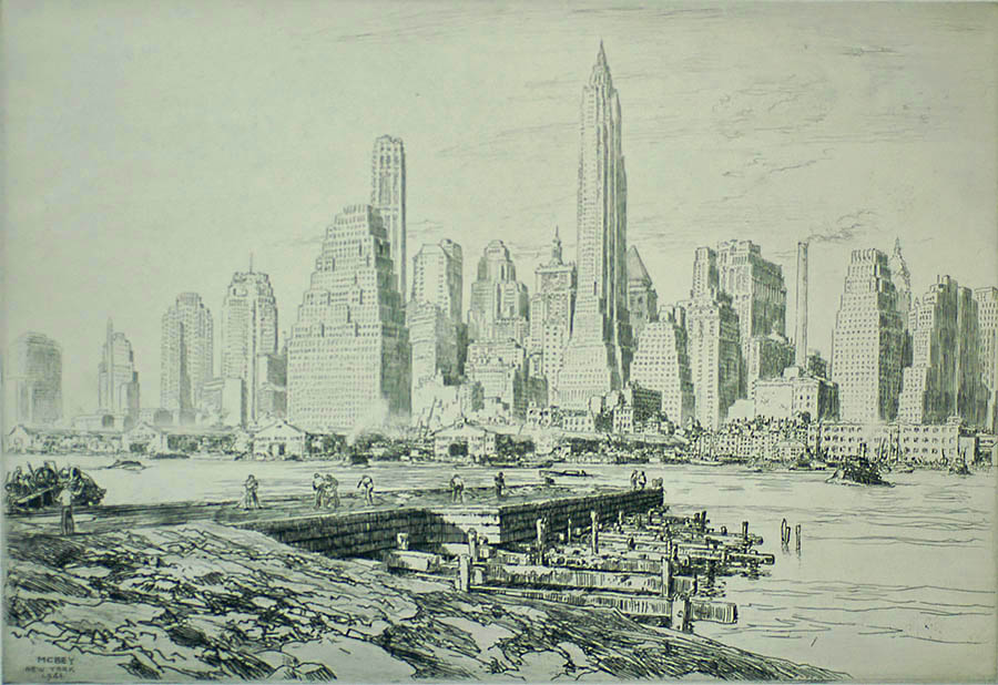 New York Harbour - JAMES MCBEY - etching