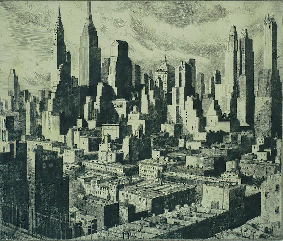Towers in the Sun - WILLIAM MCNULTY - etching and drypoint
