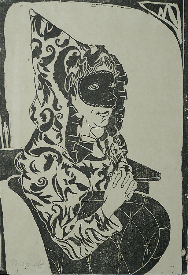 Masked Woman with a Cape (Gemaskerde vrouw met cape) - SAMUEL JESSURUN DE MESQUITA - woodcut