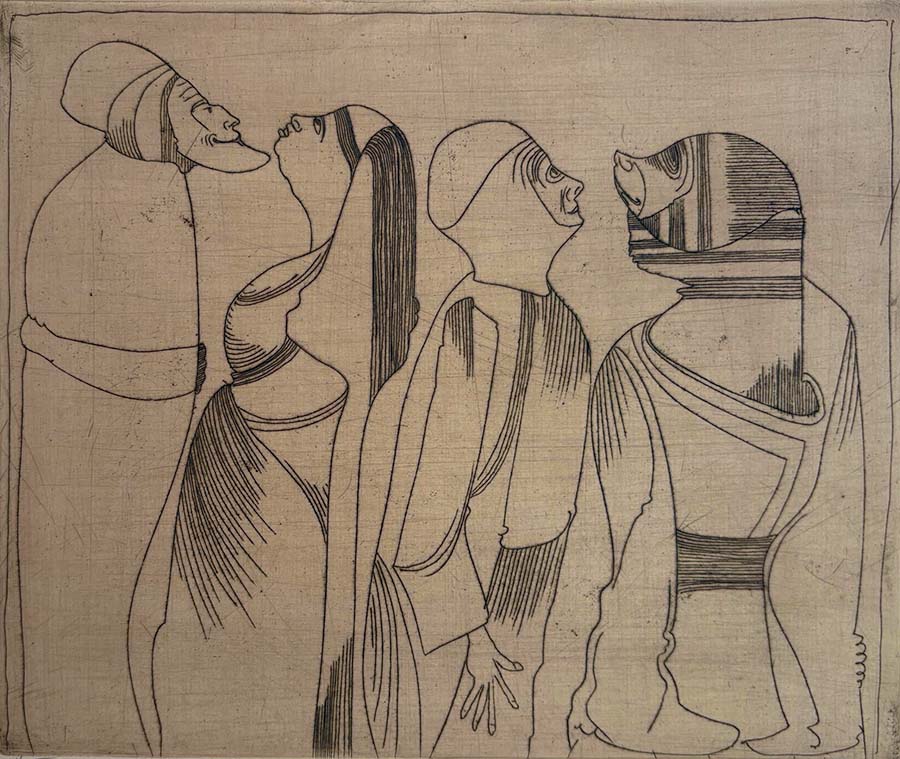 Fantasy; four half figures facing each other two by two - SAMUEL JESSURUN DE MESQUITA - etching
