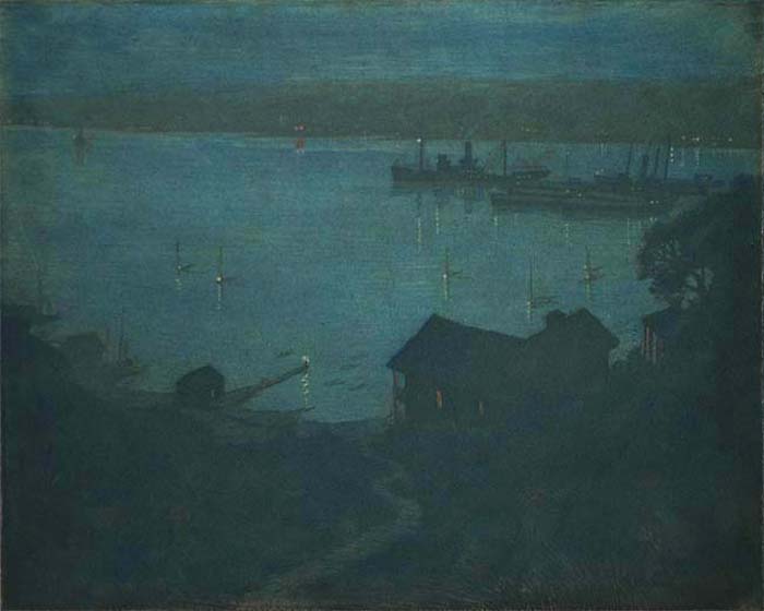 Moonlight, Hudson River - CHARLES F. W. MIELATZ - aquatint