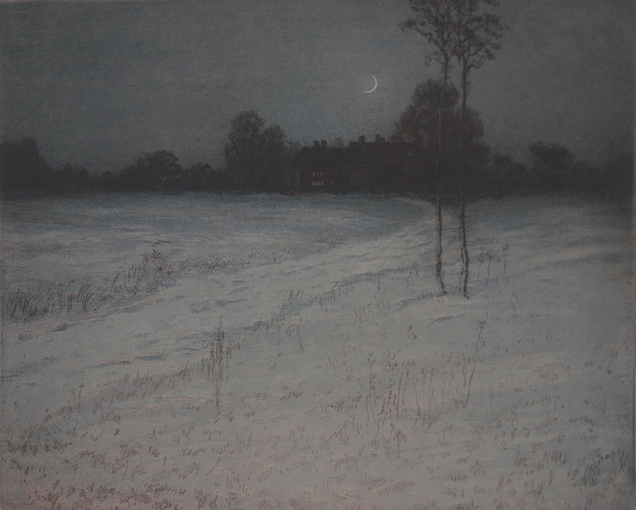 Winter Night - CHARLES F. W. MIELATZ - etching and aquatint printed in color