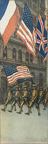 The Flag - CHARLES F. W. MIELATZ - color etching and aquatint with added pencil work on the legs of the soldiers