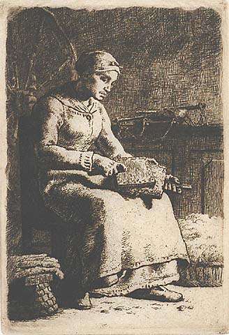 La Cardeuse (Woman Carding Wool) - JEAN-FRANCOIS MILLET - etching