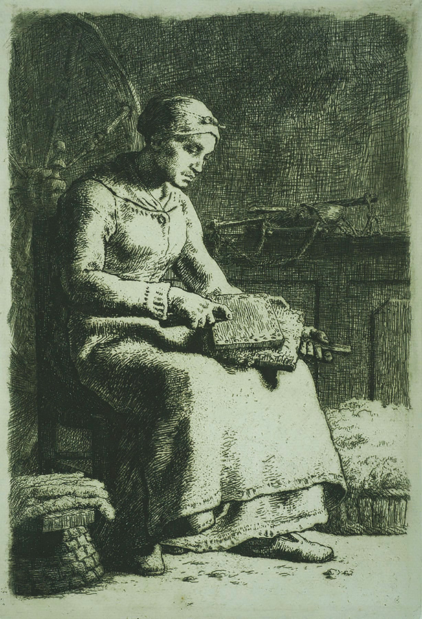 Woman Carding Wool (La Cardeuse) - JEAN-FRANCOIS MILLET - etching