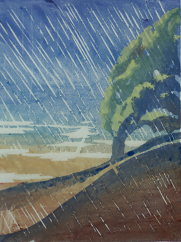 Rain - GLADYS WILKINS MURPHY - woodcut printed in colors