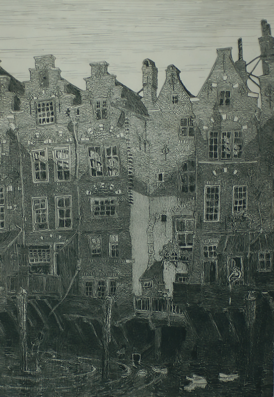 Old Houses in Dordrecht (Oude Huizen te Dordrecht) - WOJ NIEUWENKAMP - etching