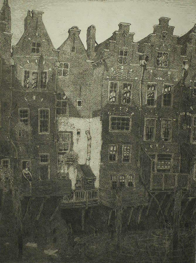 The Canal, Dordrecht (De Gracht, Dordrecht) - WOJ NIEUWENKAMP - etching