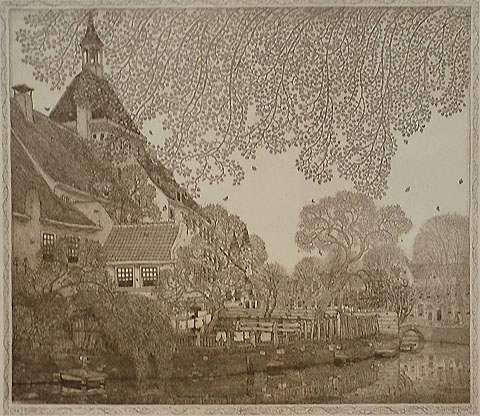 Falling Leaves, Amersfoort (Vallende Bladeren) - WOJ NIEUWENKAMP - etching