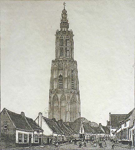 Amersfoort (De Lieve-Vrouwe-toren) - WOJ NIEUWENKAMP - etching