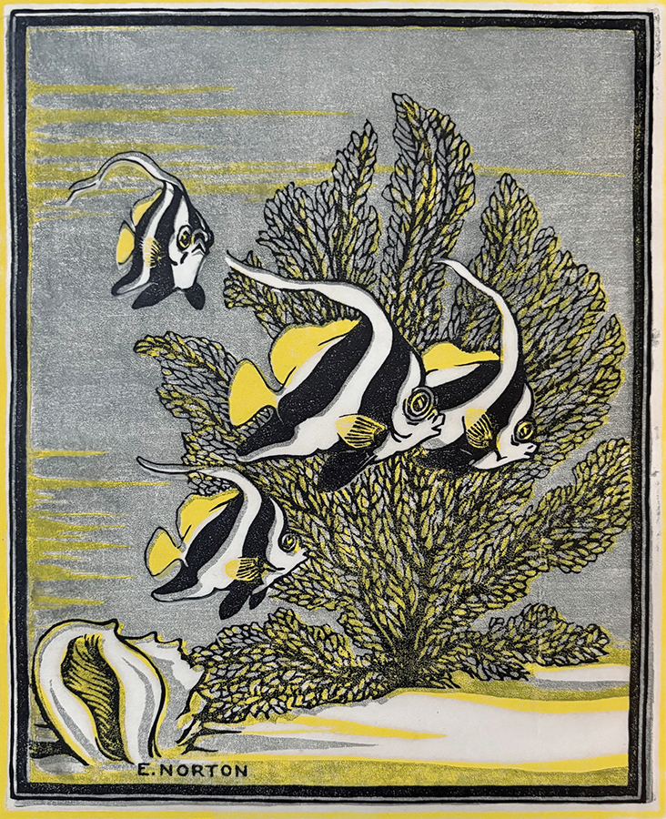 Banner Fish - ELIZABETH NORTON - woodcut printed in colors