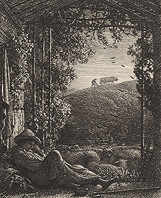 The Sleeping Shepherd - SAMUEL PALMER - etching