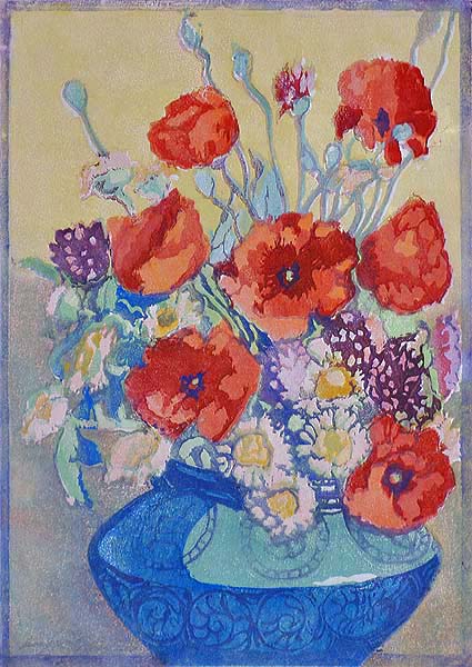 Flanders Poppies - MARGARET PATTERSON - woodcut printed in colors
