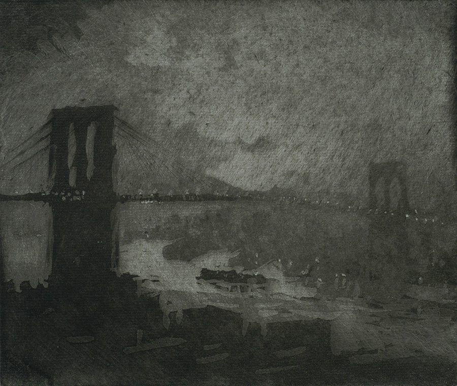Brooklyn Bridge at Night - JOSEPH PENNELL - aquatint