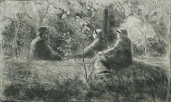 Repos du Dimanche Dans le Bois (A Peaceful Sunday in the Wood) - CAMILLE PISSARRO - etching with drypoint