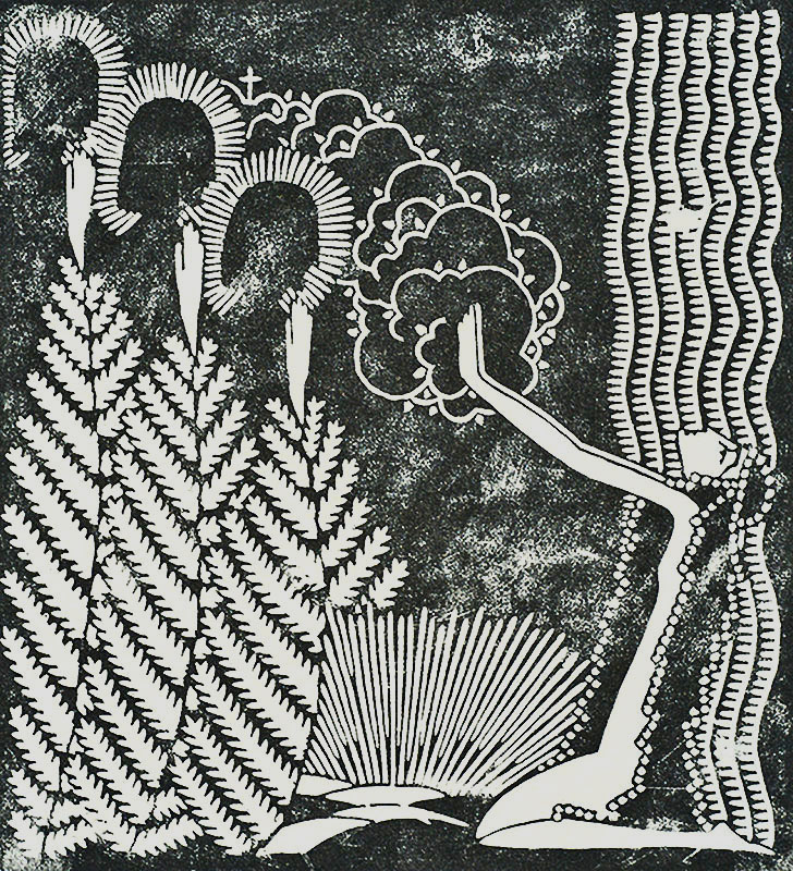 Four Figures; One Kneeling - GERTRAUD B. REINBERGER - woodcut