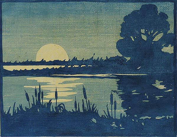 Marsh Moon - WILLIAM S. RICE - woodcut printed in colors