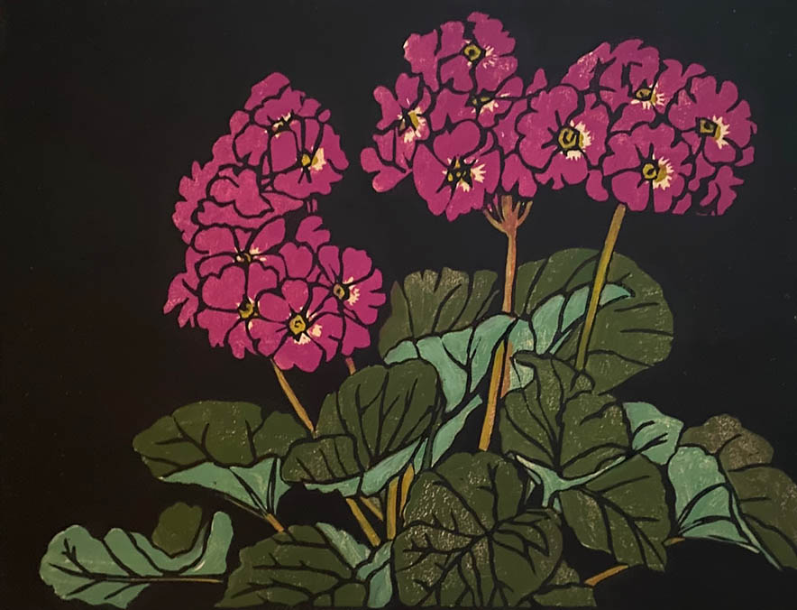 Primroses - WILLIAM S. RICE - woodcut printed in colors