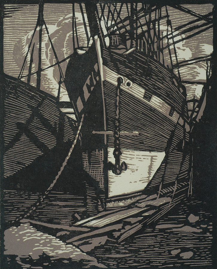Ships of Yesterday - WILLIAM S. RICE - woodcut printed in colors