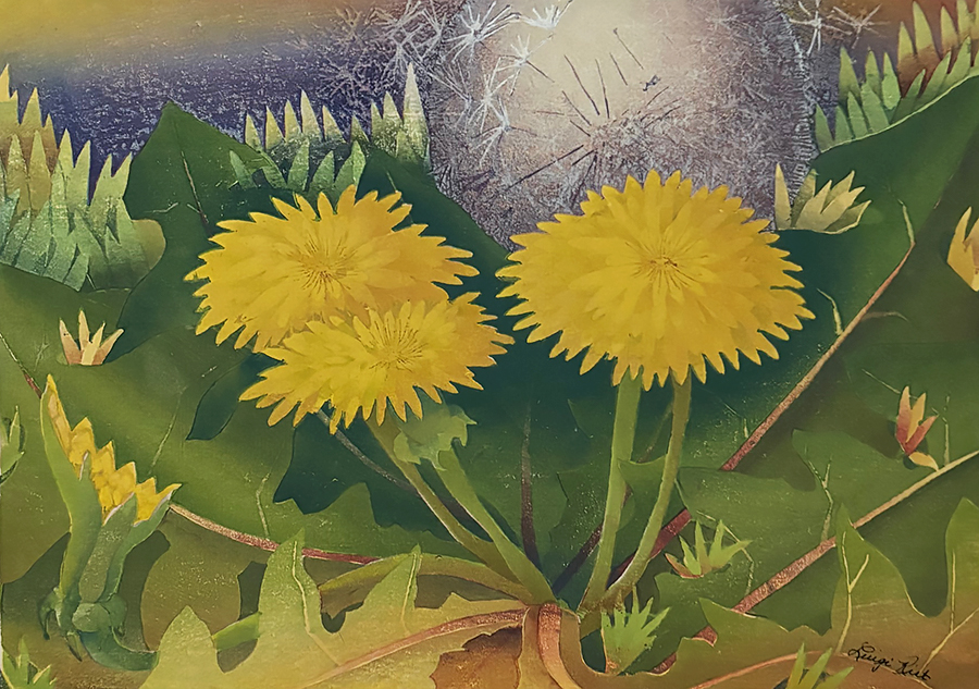 Dandelions - LUIGI RIST - woodcut printed in colors