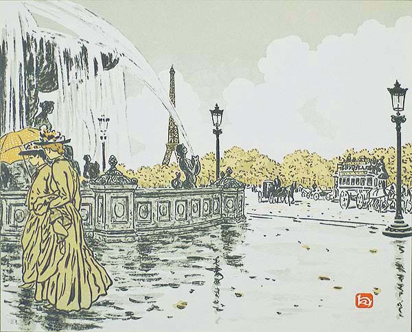 De la Place de la Concorde - HENRI RIVIERE - lithograph printed in colors