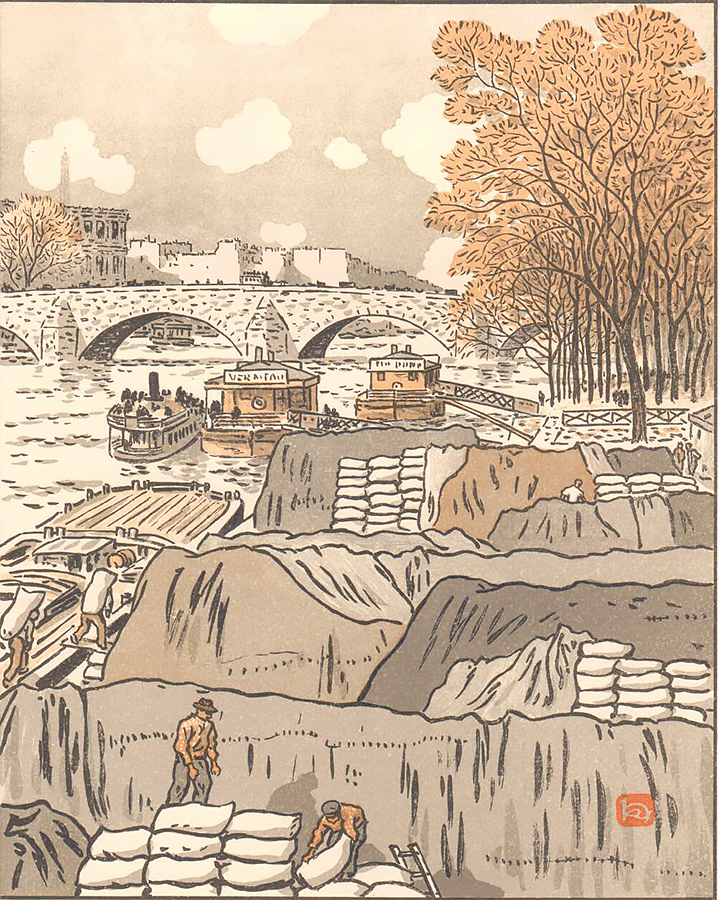 Du Pont des Saints Pères (From the Pont des Saints-Pères) - HENRI RIVIERE - lithograph printed in colors