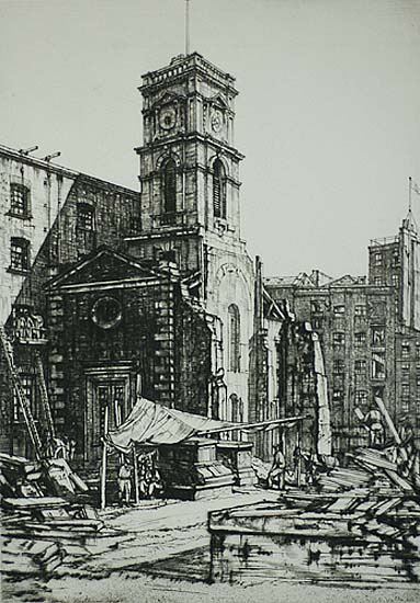 St. Olave's, Tooley Street - HENRY RUSHBURY - drypoint