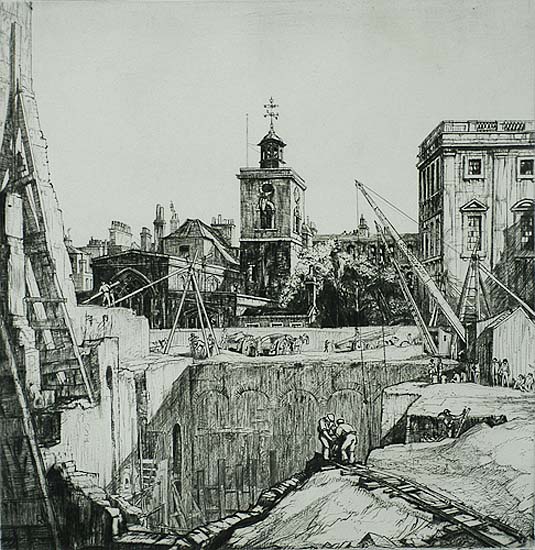 St. Olave's, Crutched Friars - HENRY RUSHBURY - drypoint and engraving
