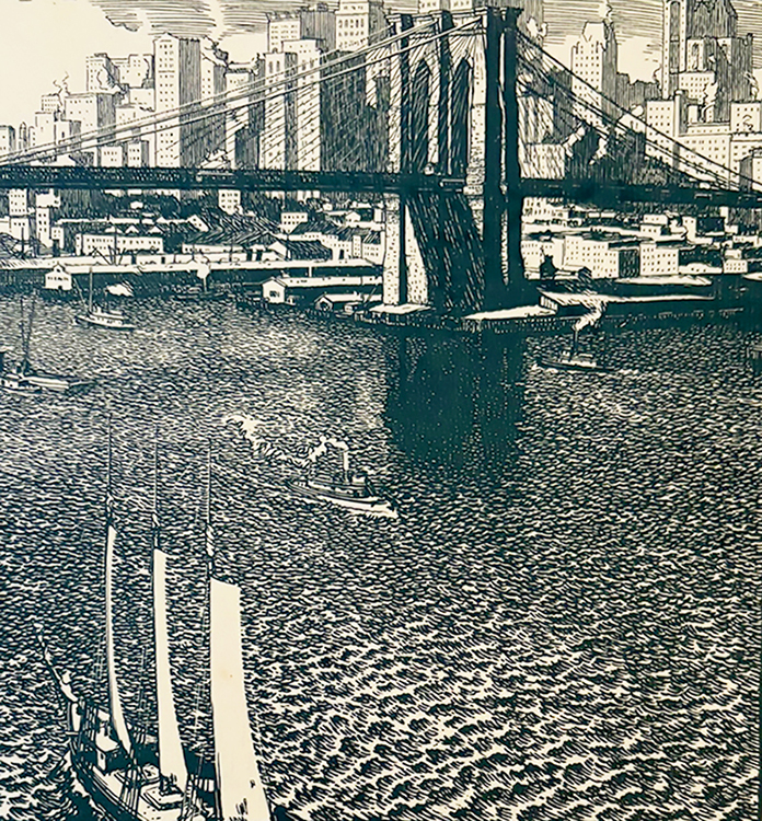 Brooklyn Bridge - RUDOLPH RUZICKA - wood engraving (woodcut?)