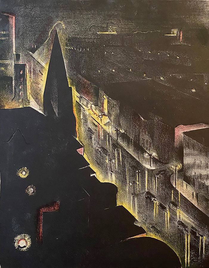 City in the Rain - BENTON SPRUANCE - lithograph printed in colors