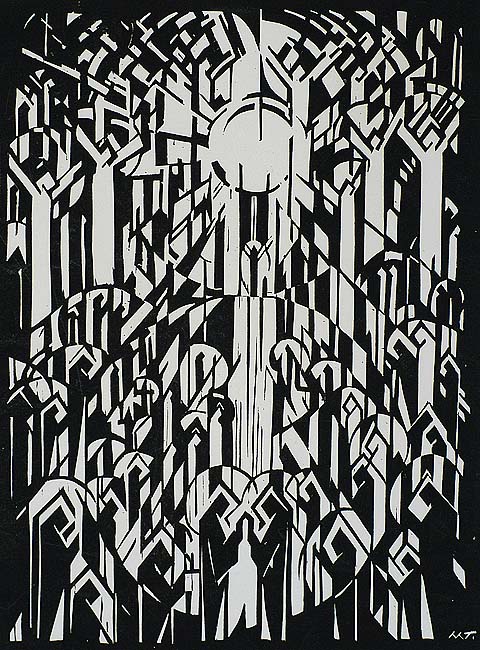 Untitled (mirrored worshippers) - MAX  THALMANN - woodcut