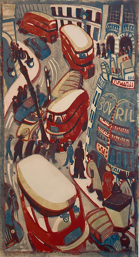 London Buses - LILL TSCHUDI - linocut printed in colors