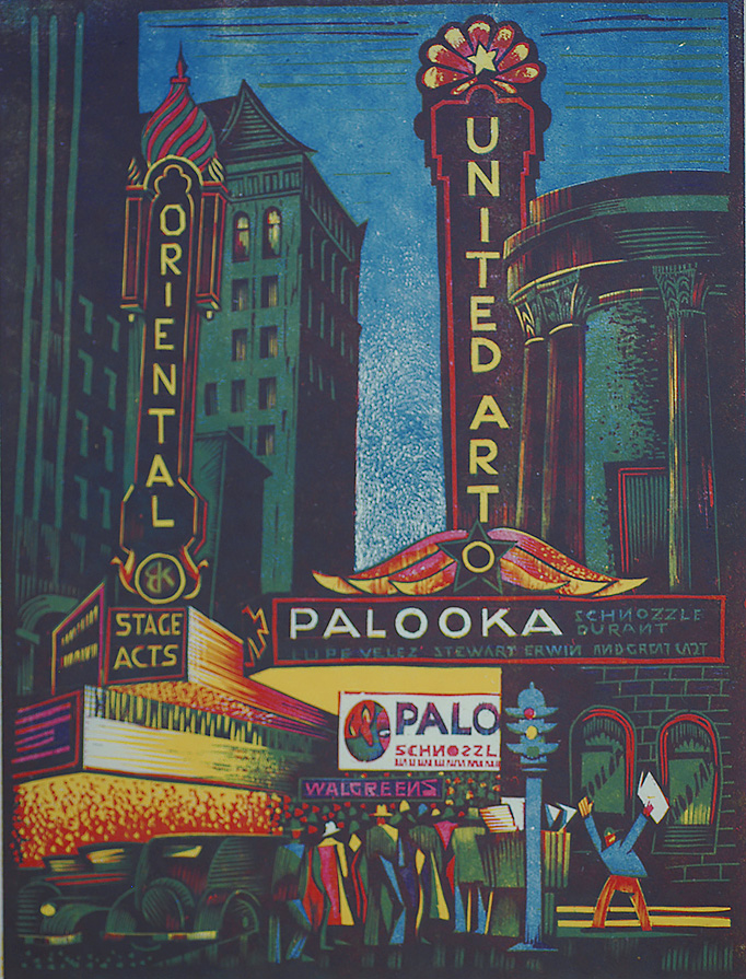 Randolph Street (Chicago) - CHARLES TURZAK - woodcut printed in colors