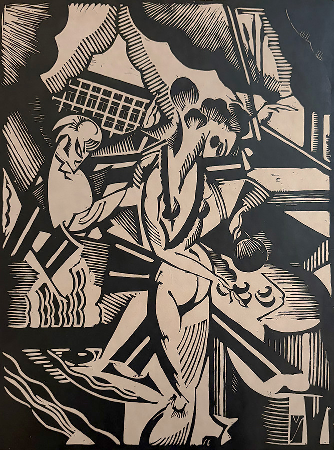 Tea at Miranda's (Le Thé Chez Miranda) - HENRI VAN STRATEN - linoleum cut