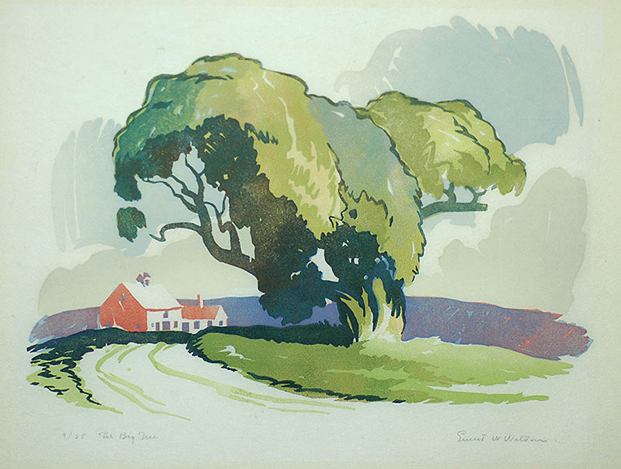 The Big Tree - ERNEST W. WATSON - linoleum cut printed in colors