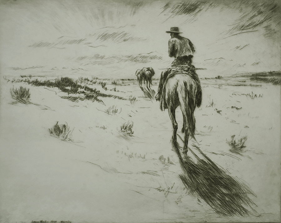 Wyoming (On Horseback) - LEVON WEST - etching