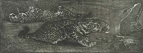 Two Leopards and a Snake - BERNARD WIERINK - lithograph