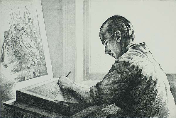 Portrait  of Stow Wengenroth - KEITH SHAW WILLIAMS - etching