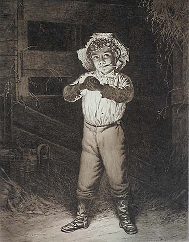 Boy Lighting a Pipe - THOMAS WATERMAN WOOD - etching