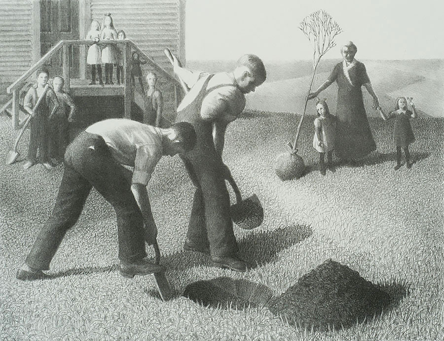 Tree Planting Group - GRANT WOOD - lithograph