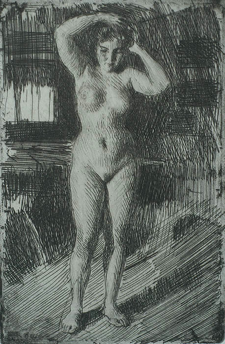 Anna Doing her Hair (Anna Kammar Sig) - ANDERS ZORN - etching